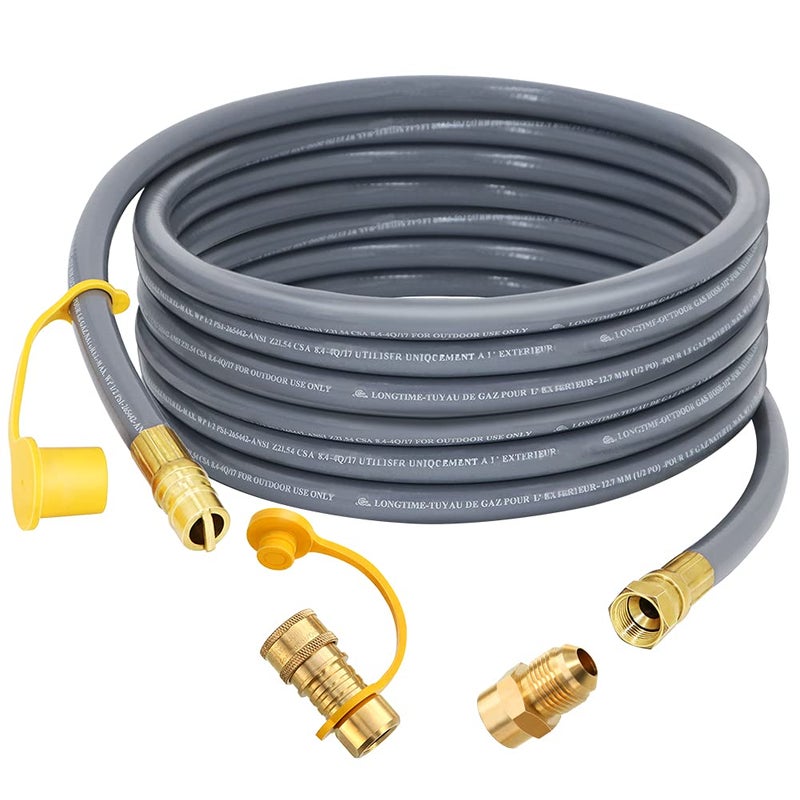 Azdele Upgraded 24 Feet 1/2 Inch Natural Gas Hose propane hose extension kit with quick connect fittings fit for weber grill gas conversion kit BBQ, Pizza Oven, Patio Heater and More NG Appliance - CSA - Image 1